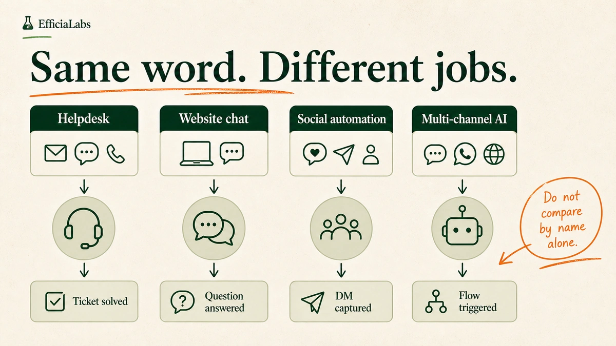 Four chatbot categories shown as separate operating lanes with different outcomes.