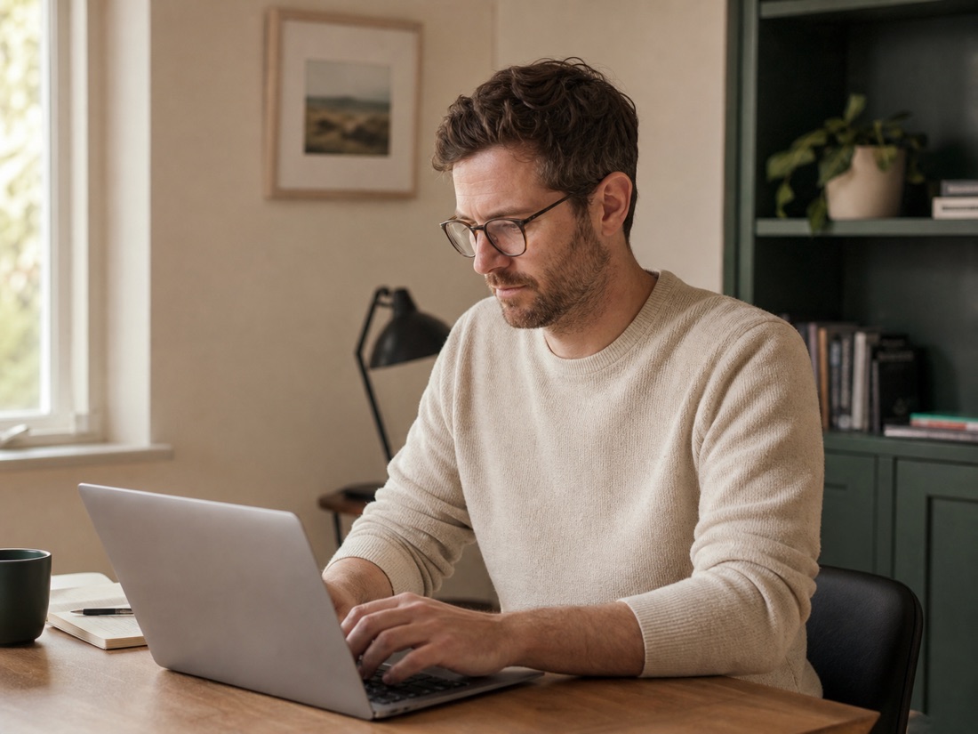 The founder working at a desk