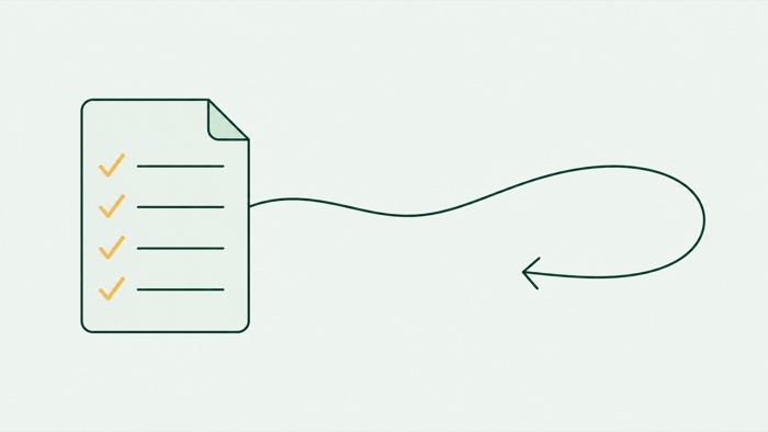A signed checklist connected to a return arrow, representing the refund